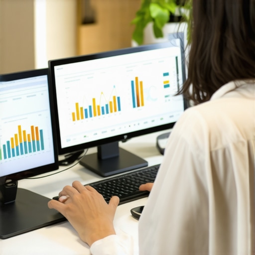 Marketing professional reviewing local SEO analytics with charts and graphs.