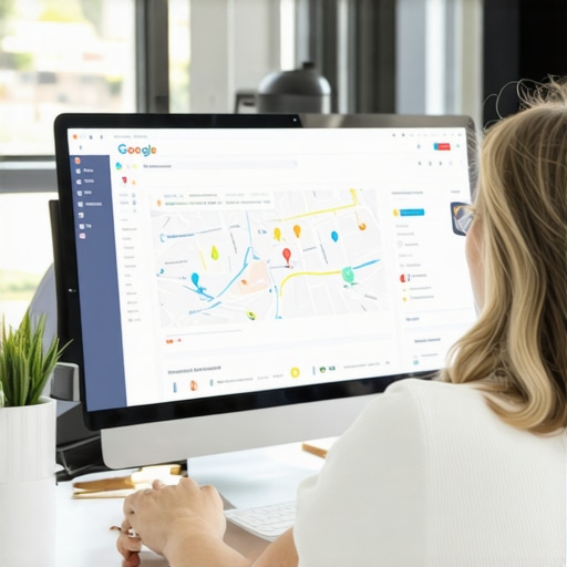 Business owner working on Google My Business optimization on laptop