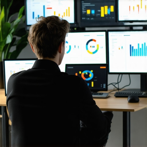 Person managing local SEO and engagement tools on multiple screens for Google My Business optimization