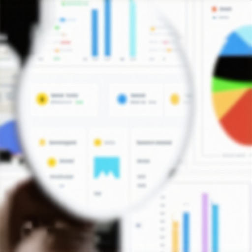 A close-up of a digital marketing dashboard displaying local SEO metrics with a magnifying glass overlay