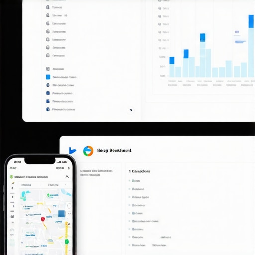 Screenshot of analytics dashboard and review management on a computer and smartphone