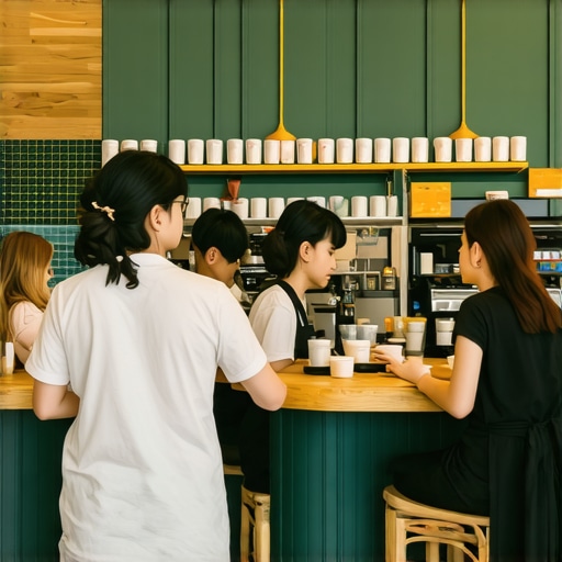 Interior view of a bustling local cafe with staff serving customers