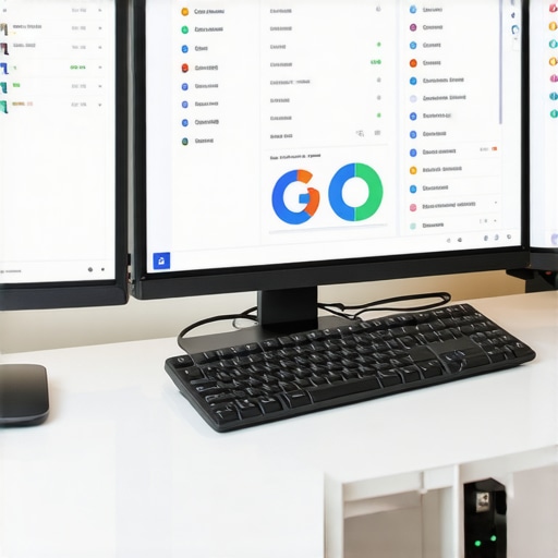 Essential tools for maintaining Google Maps success Desk setup with screens displaying analytics and review tools for local SEO