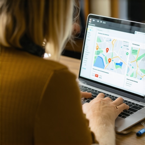 Business owner updating Google My Business profile on laptop.