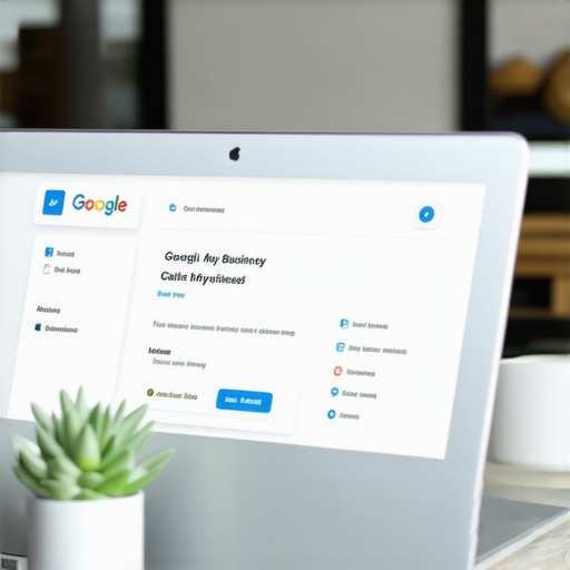 Business owner editing Google My Business profile on laptop, enhancing call-to-action visibility.