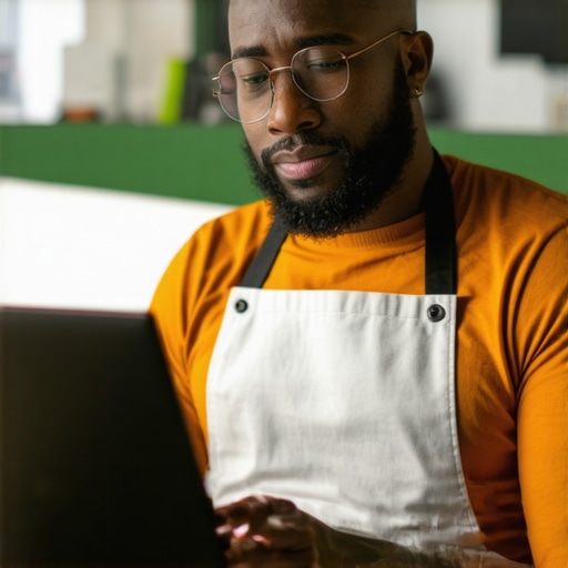 Business owner working on GMB profile optimization on laptop