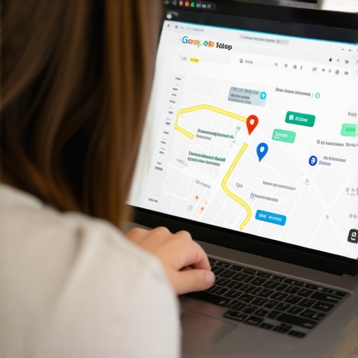 Troubleshooting Google Map Call Button Person fixing Google My Business call button issues on laptop